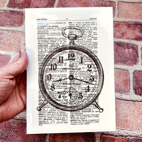Time Theme - Elegant Alarm Clock - Upcycled Dictionary Art‎ Print - Mini Poster - Picture 1 of 6